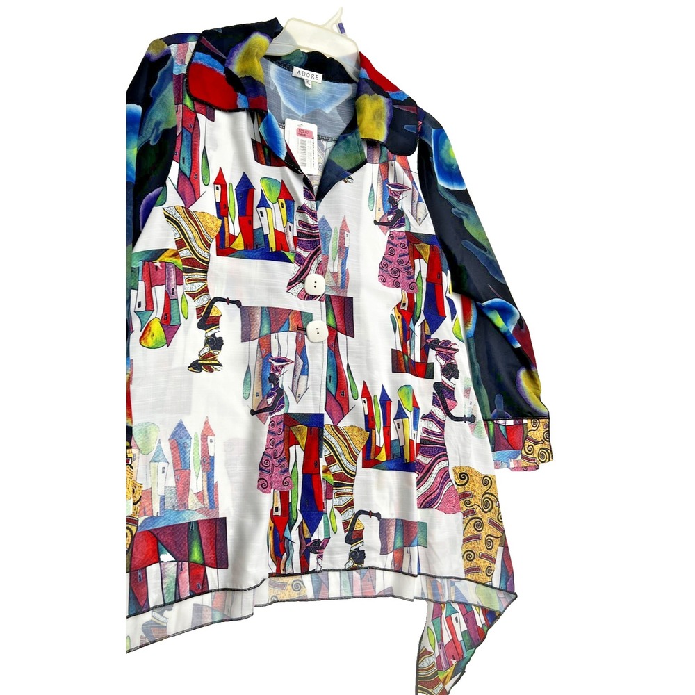 Adore Open‎ Front Cardigan Sz XL African Colorful Boho Long Art NWT